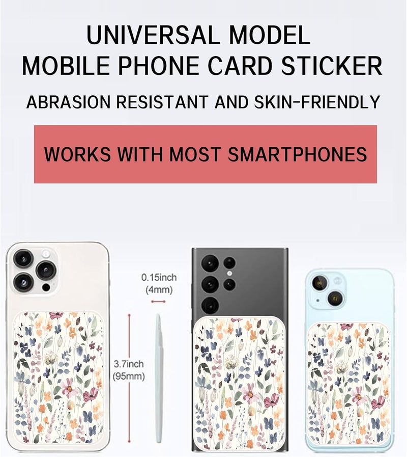 AOHRO Phone Card Holder - Dual Pocket Leather Wallet with Adhesive, Cute Credit Card Holder for Most Phones - Colorful Boho Leaf - Image 2